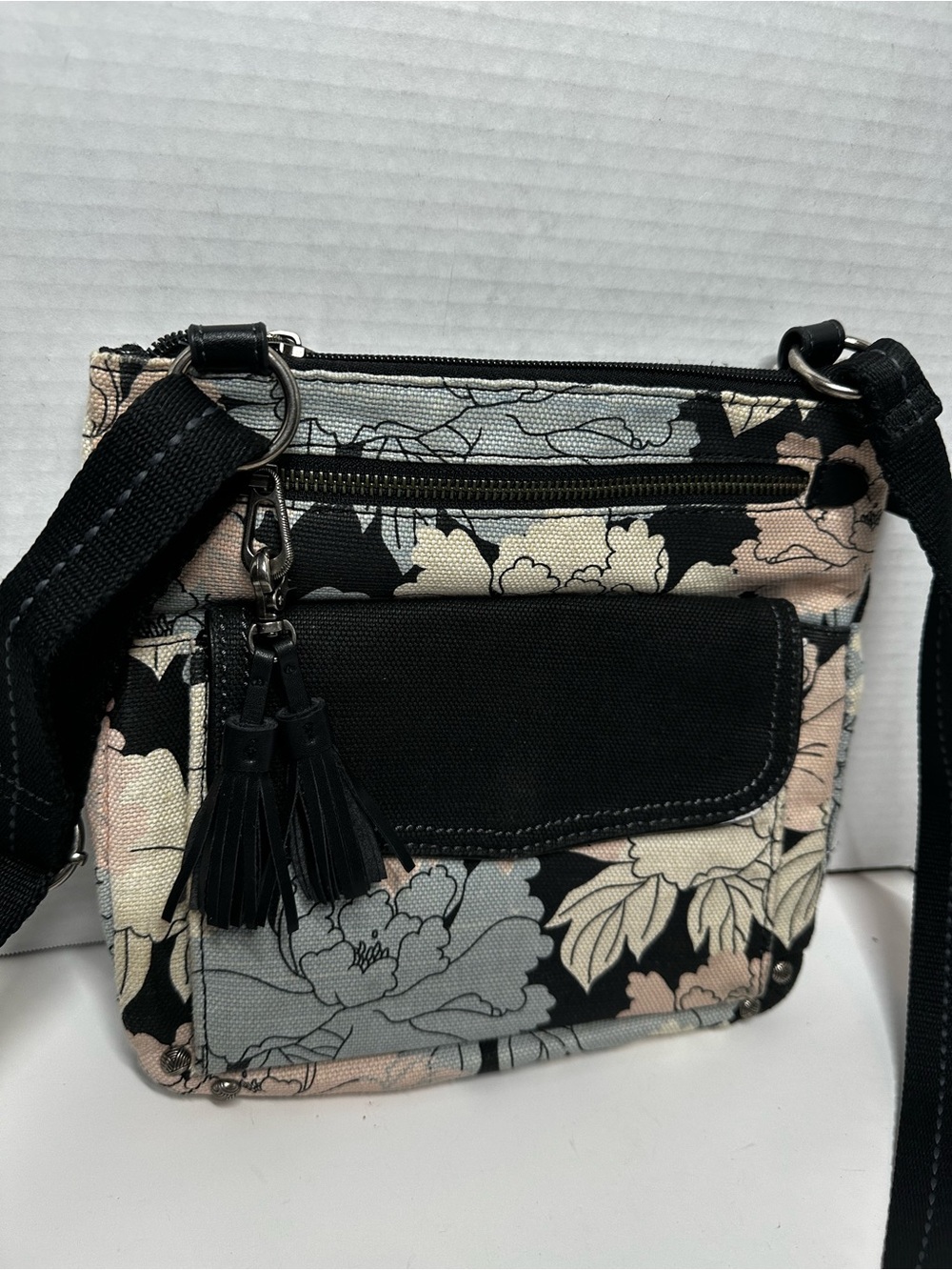 The Sak Floral Shoulder Bag in Black, Blush & Light Gray